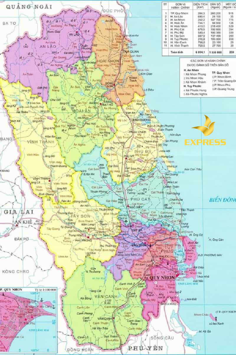 Bản đồ hành chính chi tiết và mới nhất ở thành phố Quy Nhơn