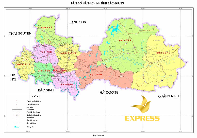 Bản đồ hành chính tỉnh Bắc Giang