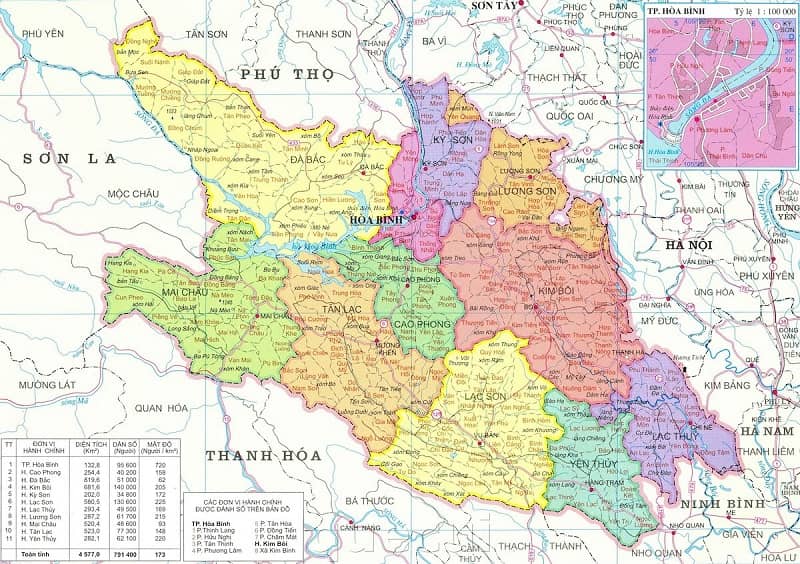 Bản đồ hành chính tỉnh Hòa Bình