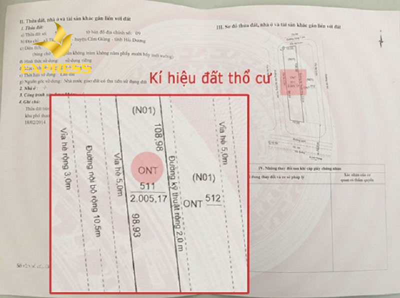 Đất có thổ cư ở nông thôn được ký hiệu là ONT.