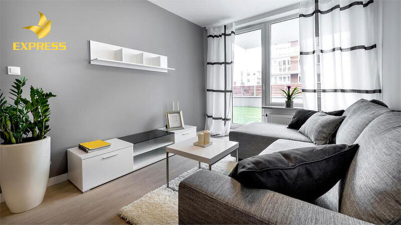 Gia chủ thuộc mệnh Kim chọn màu xám để tô màu cho phòng khách rất sang và hợp phong thủy