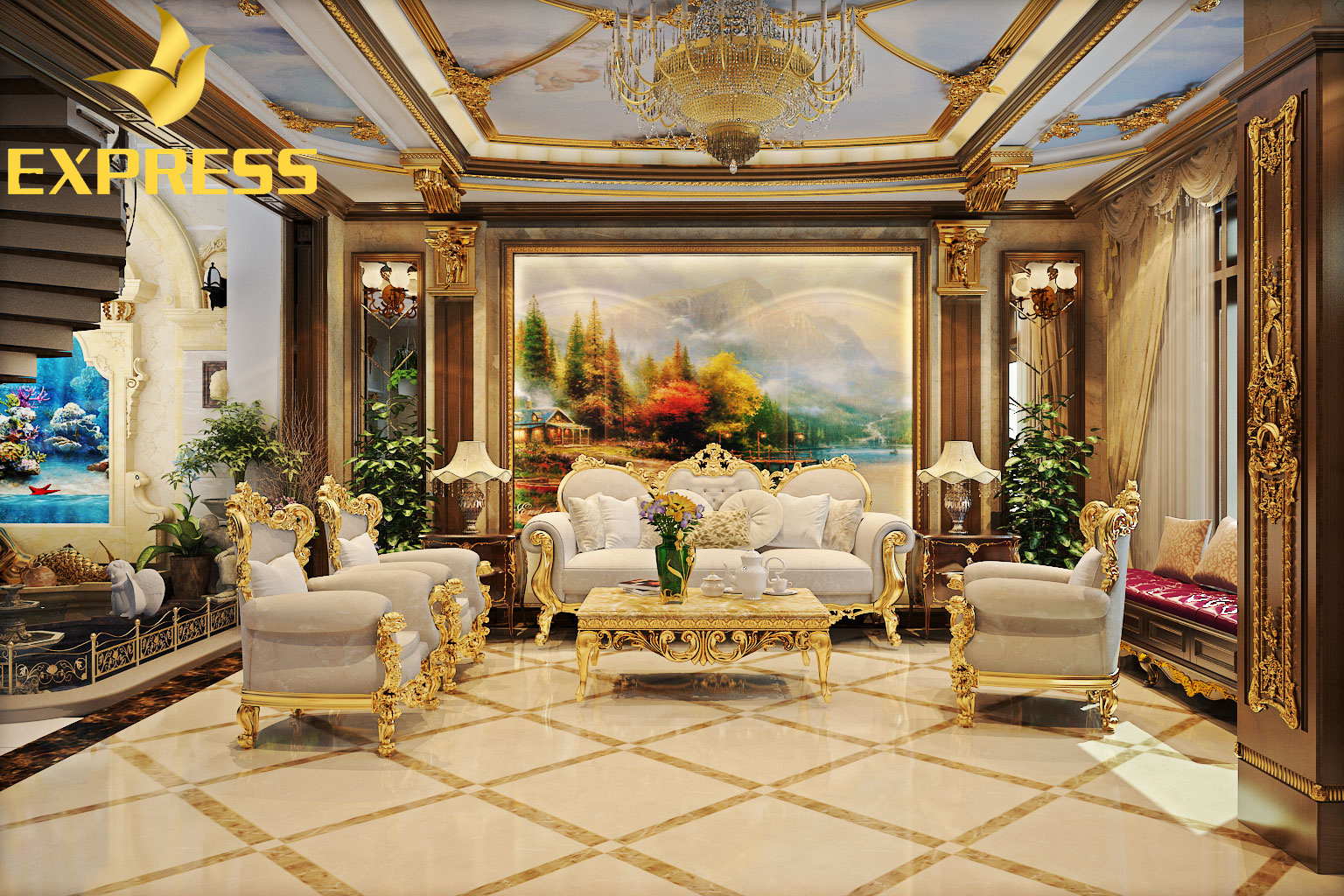 Trang trí phòng khách cổ điển