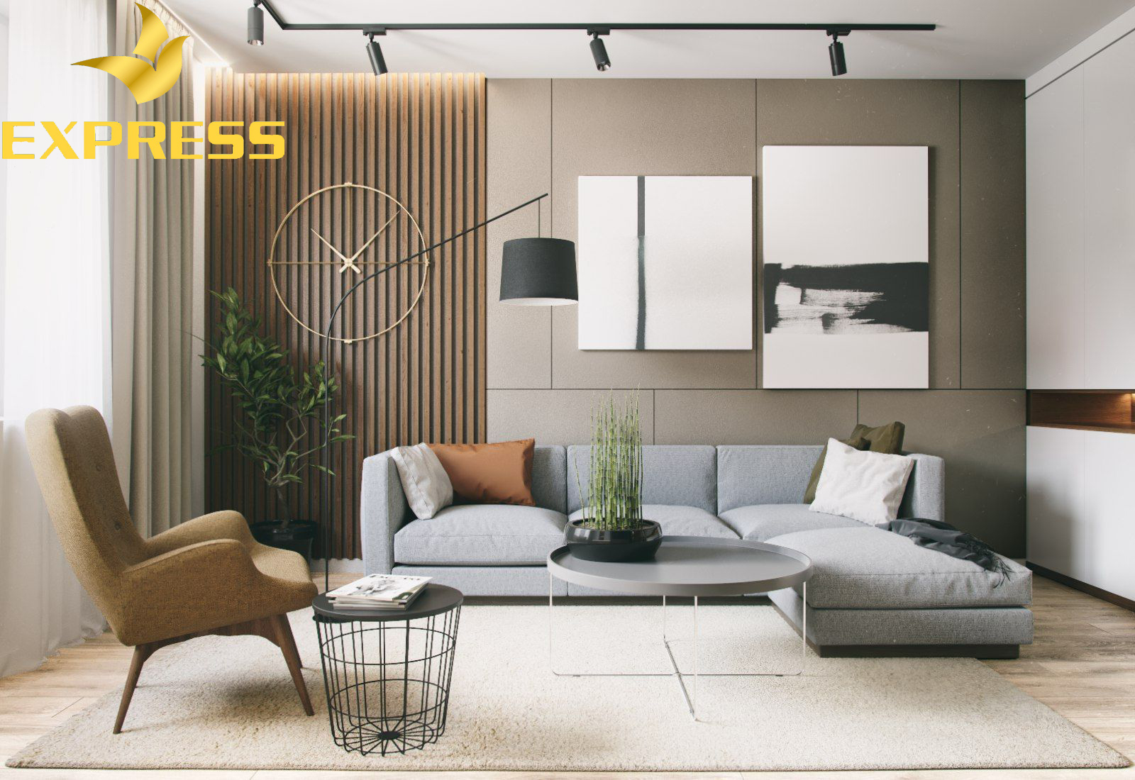 Trang trí phòng khách tối giản 