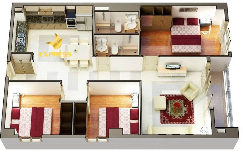 43+ Mẫu thiết kế nội thất chung cư 3 phòng ngủ đẹp nhất