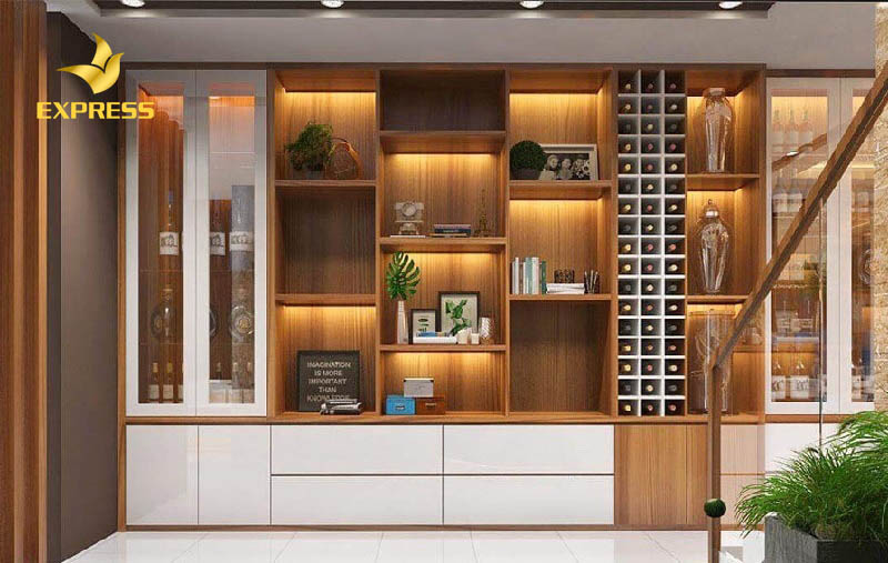 Tủ rượu phòng khách với thiết kế tinh tế