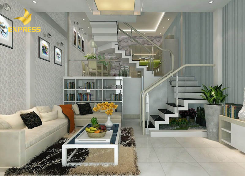 Cầu thang phải tiết kiệm tối đa không gian cho phòng khách