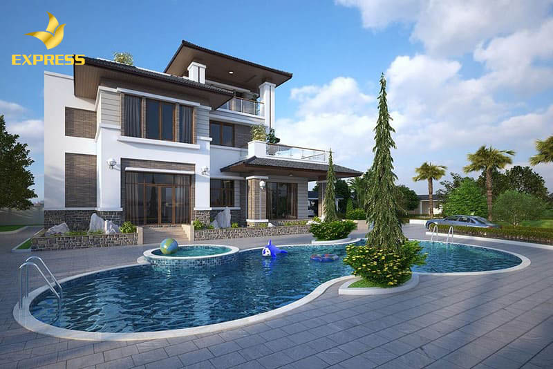 Mẫu biệt thự được thiết kế có bể bơi mang đến cho một không gian sống lý tưởng.