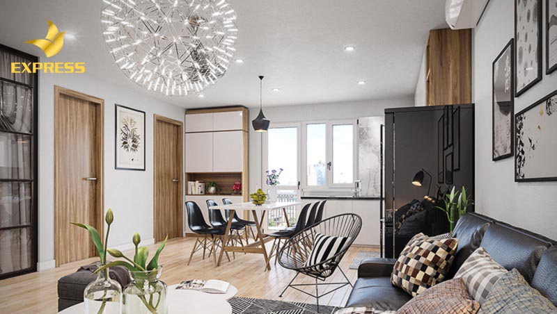 Thiết kế nội thất phòng khách và bếp cho chung cư