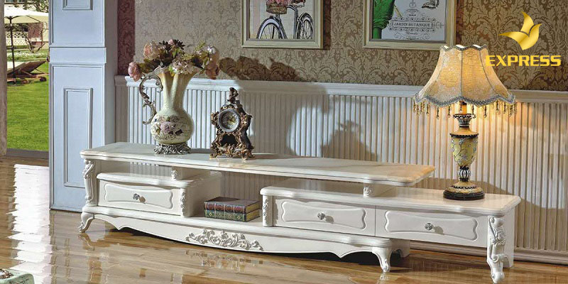 Tủ trang trí phòng khách theo phong cách tân cổ điển