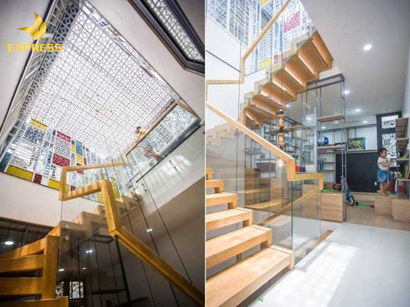 Việc thiết kế giếng trời trên cầu thang mang lại hiệu quả về thẩm mỹ rất cao cho các công trình xây dựng nhà ở cao tầng