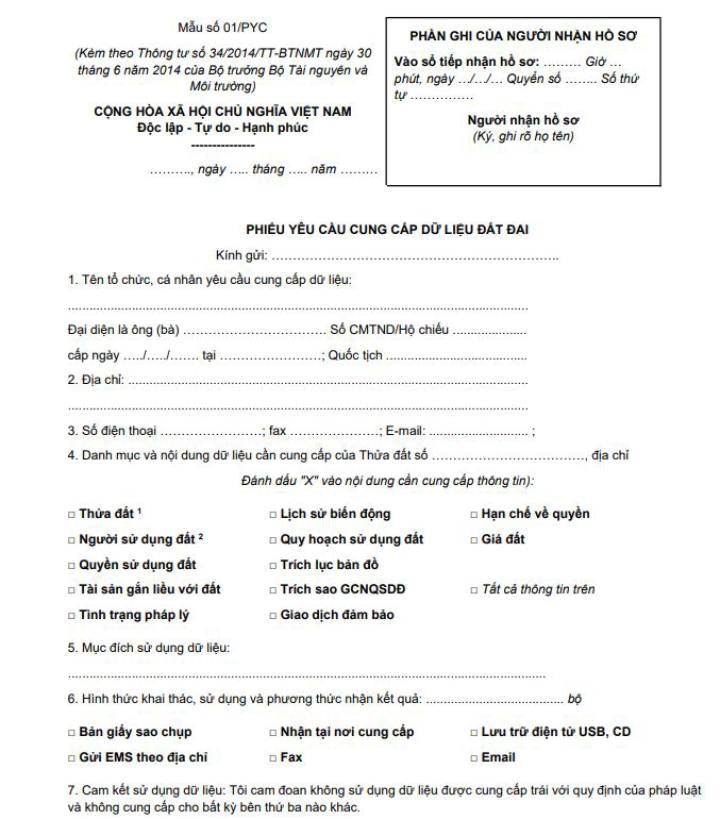 phieu yeu cau cung cap du lieu dat dai