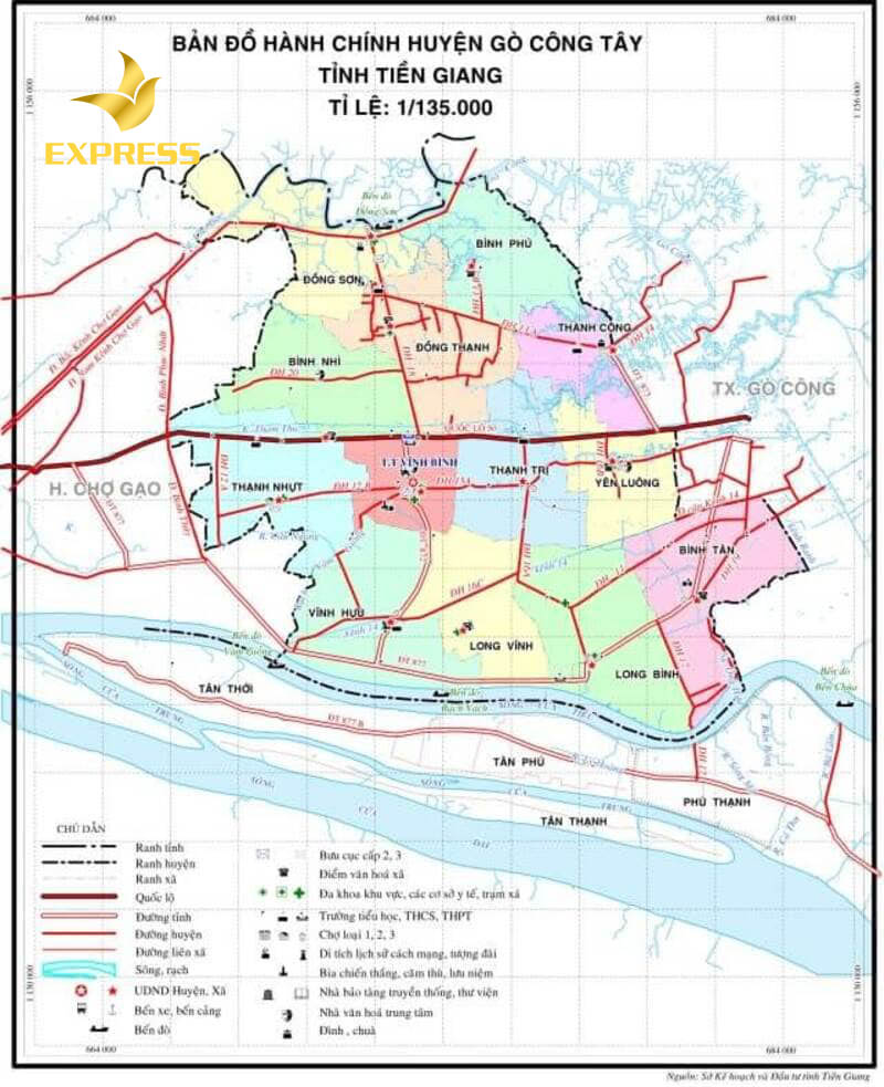 Bản đồ hành chính huyện Gò Công Tây tỉnh Tiền Giang