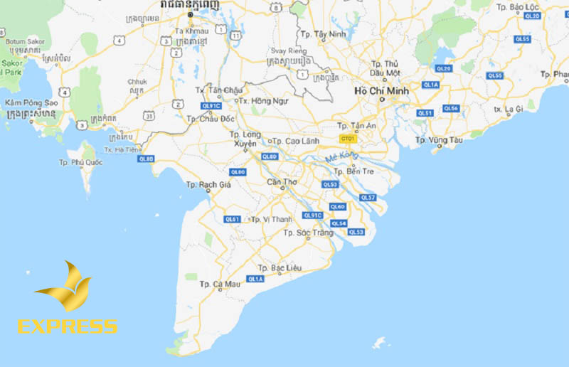 Bản đồ khu vực miền Tây hay còn gọi là đồng bằng sông Cửu Long