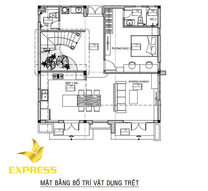 Bản tham khảo mẫu vẽ tầng trệt của biệt thự mini 2 tầng