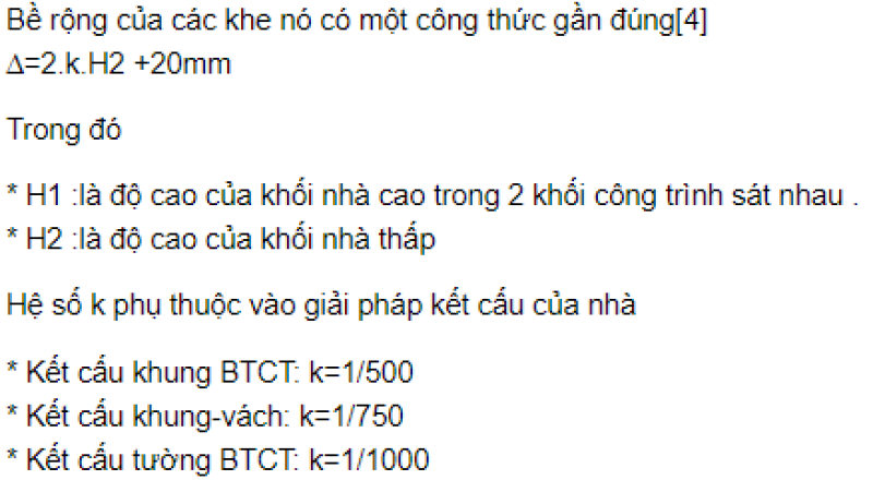 Bề rộng gần đúng của khe lún theo một công thức khác