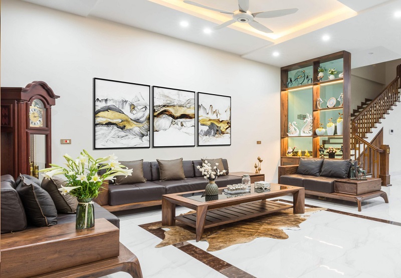 Cách kê bàn ghế gỗ phòng khách nhà ống theo phong thủy