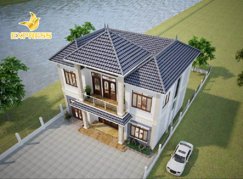 Hệ thống mái thái với kết cấu giật cấp ấn tượng như một chiếc mũ bao trọn ngôi nhà