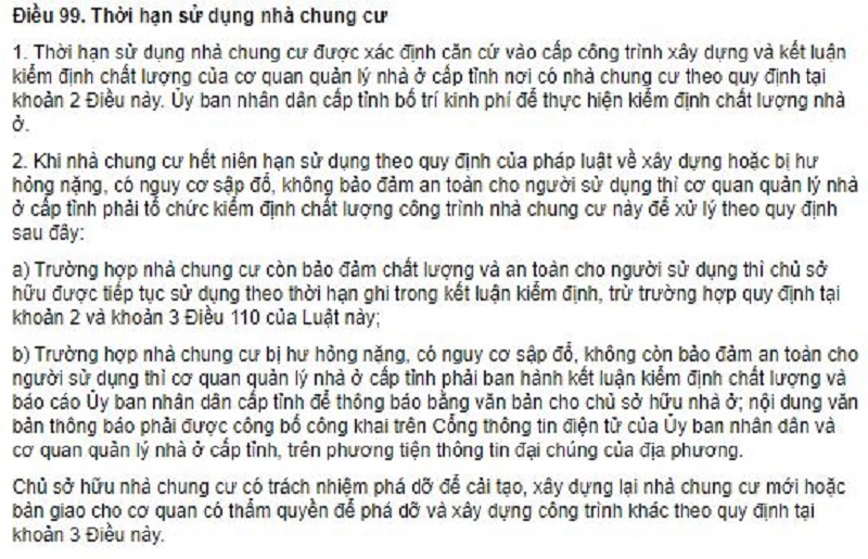 Khoản 1 Điều 99 Luật Nhà ở năm 2014