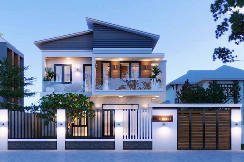 Kiểu mái lệch 2 tầng hiện đại