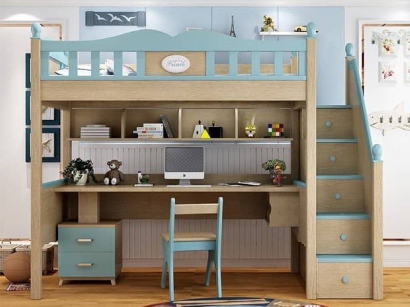 Kiểu thiết kế giường bên trên bàn học bên dưới ấn tượng