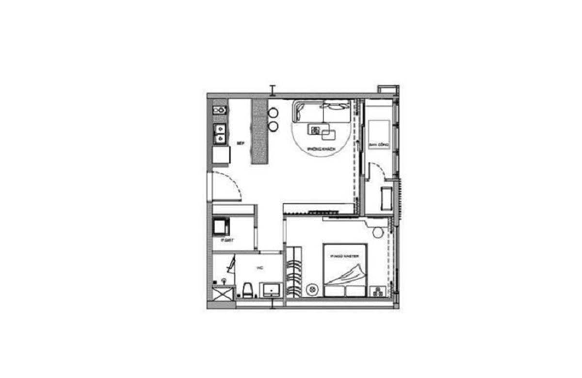 Mặt bằng căn hộ 1 phòng ngủ dự án Thảo Điền Green