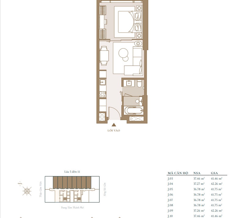 Mặt bằng điển hình cho mẫu căn hộ Studio