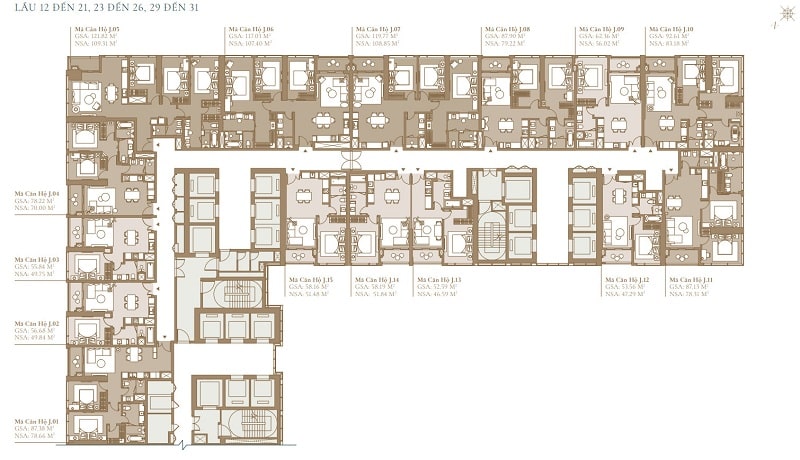 Mặt bằng lầu 12 đến 21 Legacy SEA