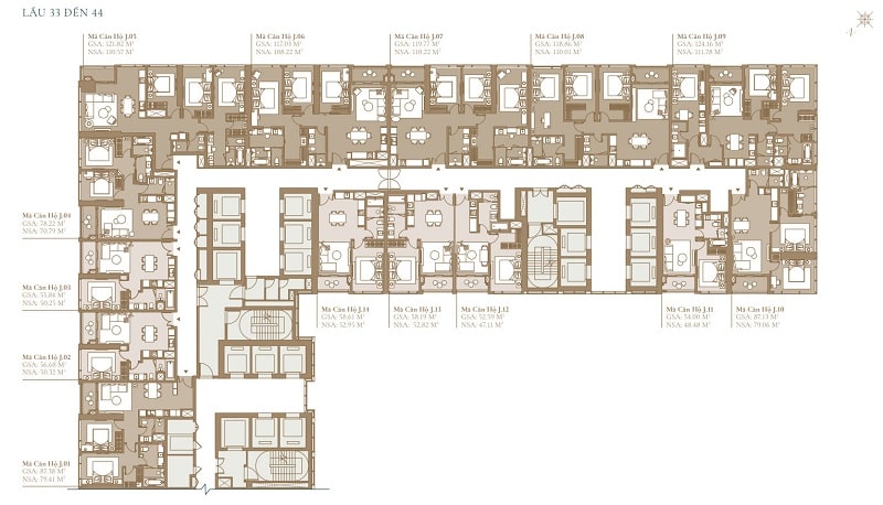 Mặt bằng lầu 33 đến 44 tòa tháp Legacy SEA