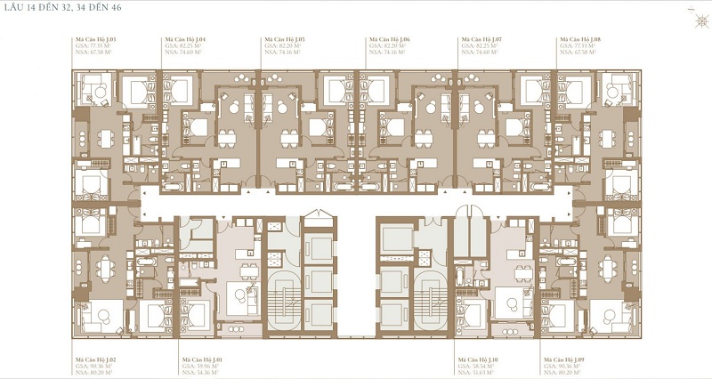 Mặt bằng tầng 14 đến tầng 31