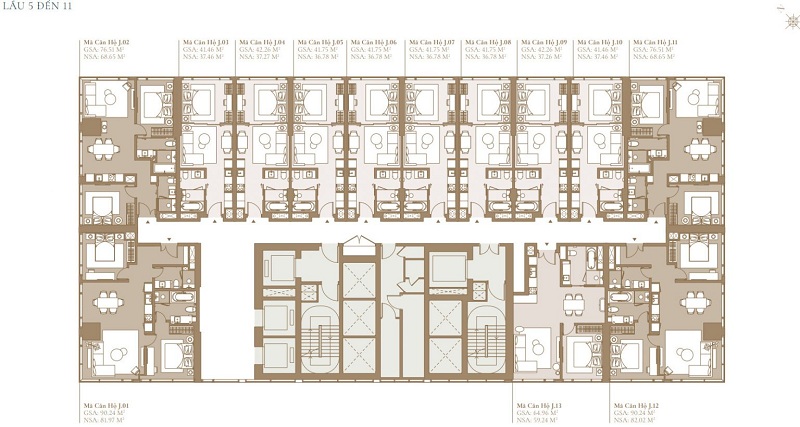 Mặt bằng tầng 5 đến tầng 11 Block Legacy Cove