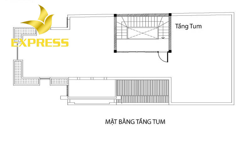 Mẫu bản vẽ tầng tum cho kiểu nhà ống 2 tầng 1 tum