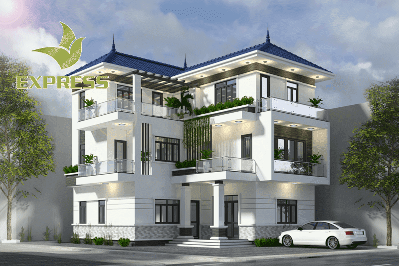 Mẫu biệt thự mini có 3 tầng mái thái