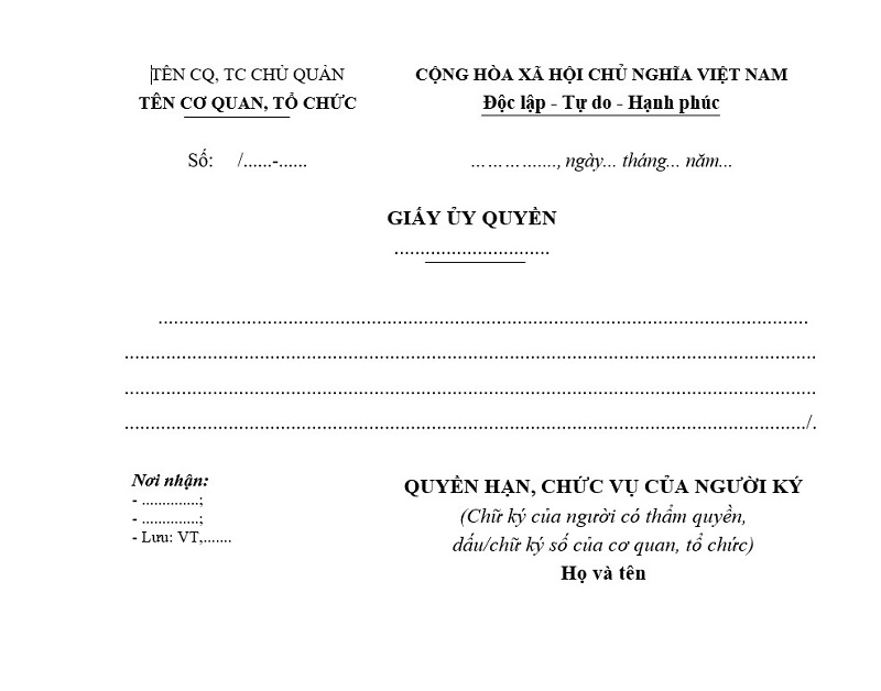 Mẫu giấy ủy quyền chung