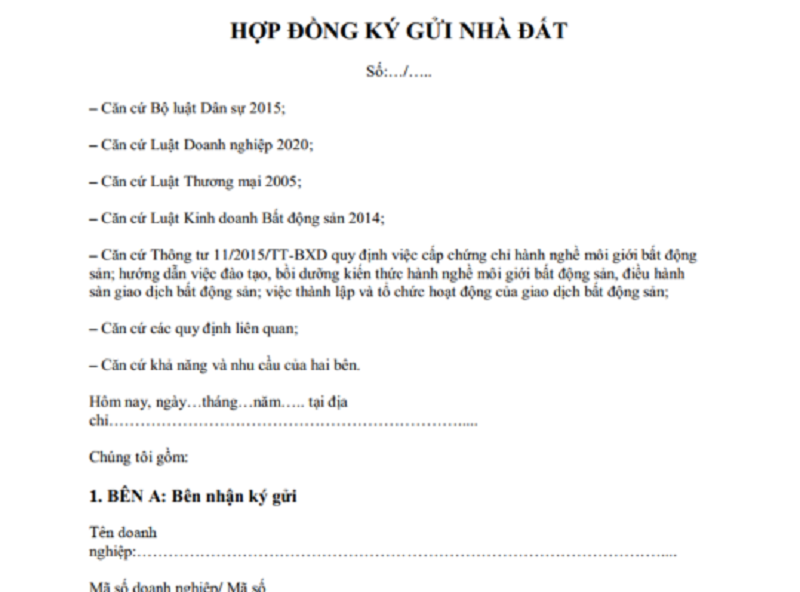 Mẫu hợp đồng ký gửi nhà đất