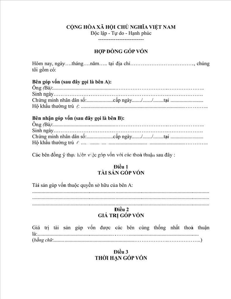 Hợp đồng góp vốn bằng quyền sử dụng đất