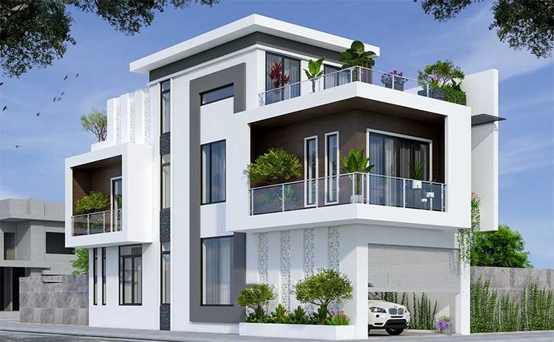 Mẫu nhà 2 mặt tiền với thiết kế gara tiện ích