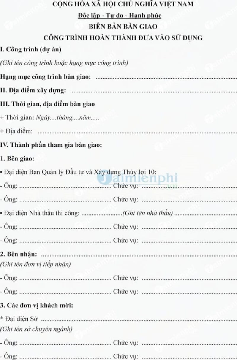 Mẫu tham khảo biên bản bàn giao cập nhật mới đây