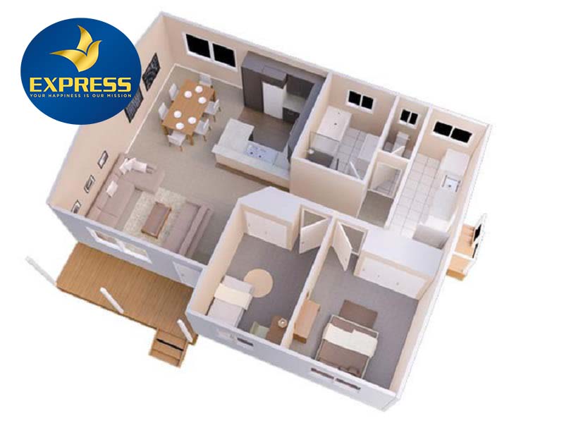 Mẫu thiết kế nhà ống 1 tầng 2 phòng ngủ với diện tích 80m2 đơn giản, phù hợp với các nàng bánh bèo và gia đình có trẻ nhỏ