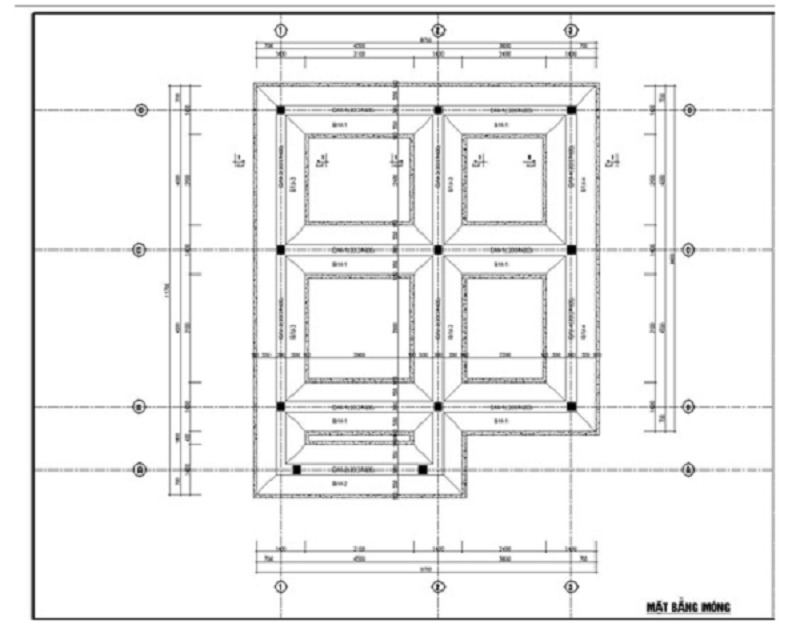 Móng bằng nhà 3 tầng với bản vẽ mặt bằng tham khảo