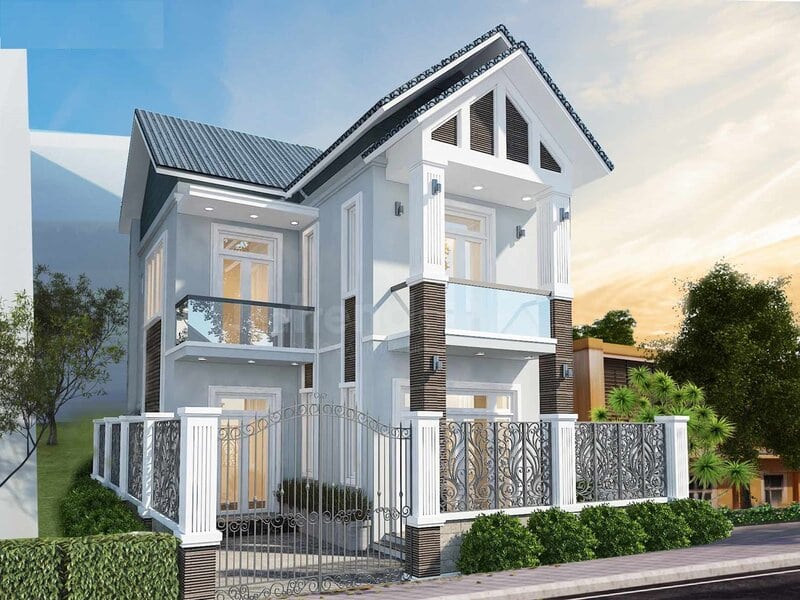  Nhà 2 tầng mái thái đơn giản