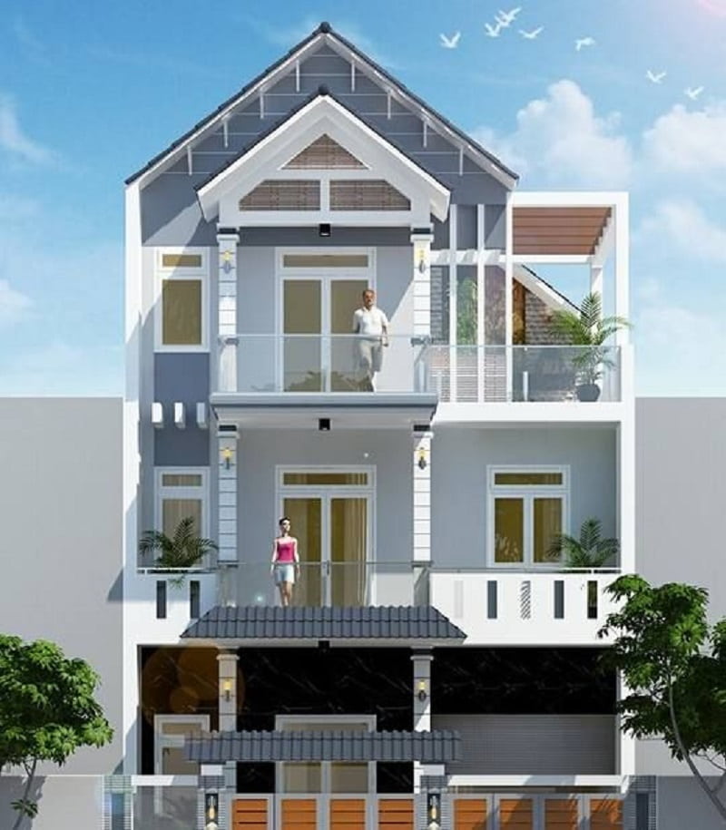 Nhà 3 tầng với mái nhà thiết kế khác biệt