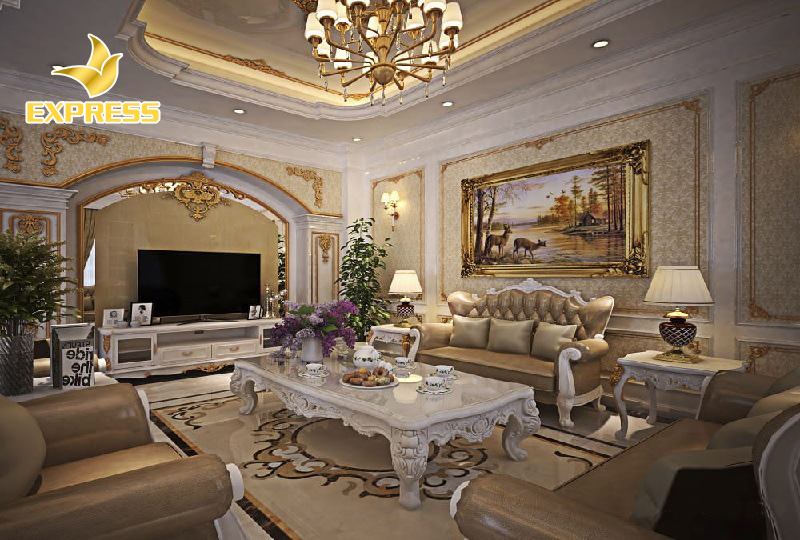 Nội thất sang trọng của phòng khách biệt thự tân cổ điển