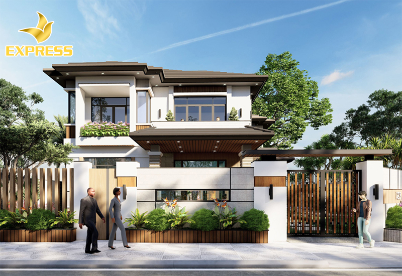 Phối cảnh mẫu nhà biệt thự 2 tầng mái bằng