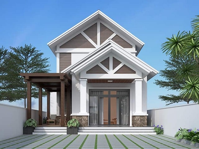 Phối cảnh mẫu nhà cấp 4 thiết kế gác lửng mái thái trên tổng diện tích 60m2