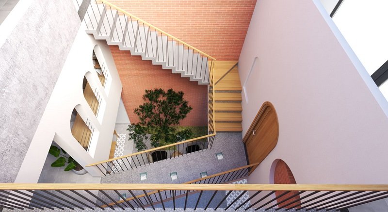 Sử dụng giếng trời giúp căn nhà đón được ánh nắng tự nhiên trực tiếp chiếu vào