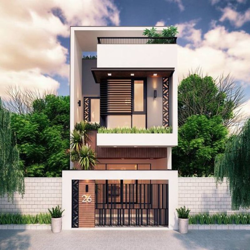 Thiết kế nhà ngang hai tầng mang phong cách hiện đại trẻ trung