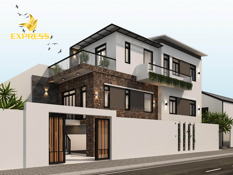 Tổng thể căn biệt thự sử dụng gam màu trầm làm chủ đạo