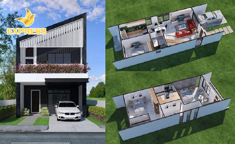 Với thiết kế mẫu mái chéo độc lạ và màu sắc hiện đại cho kiểu biệt thự mini