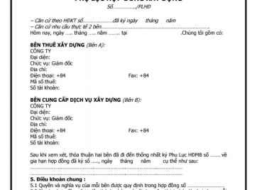 Thông tin cần biết về mẫu phụ lục hợp đồng xây dựng