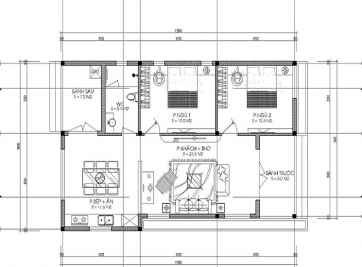 Mẫu thiết kế nhà 1 tầng 2 phòng ngủ 50m2 đẹp nhất hiện nay